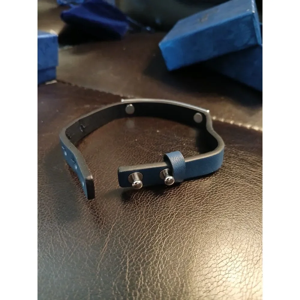 Men's Genuine BLUE Leather BAD TO THE BONE Adjustable Bracelet
